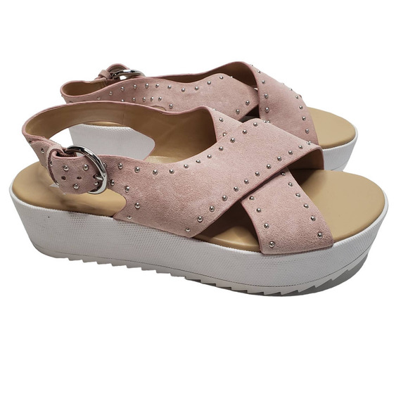 NEW Marc Fisher Delilah‎ Suede Leather Platform Sandals 7 Pink Studded NIB - Picture 1 of 8